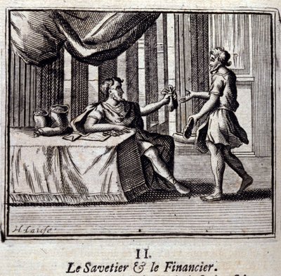 Savetier i Finder. Bajki Jean de La Fontaine (1621-95). Ilustracja François Chauveau (1613-1676). Wydanie z 1728 r. autorstwa Francois Chauveau