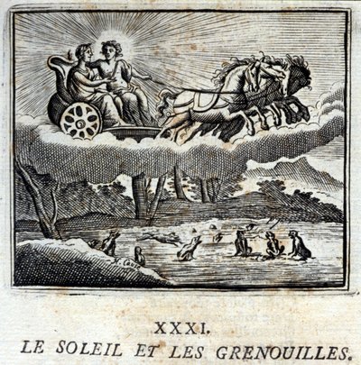 Słońce i żaby. Bajki Jean de La Fontaine (1621-95). Ilustracja François Chauveau (1613-1676). Wydanie z 1728 r. autorstwa Francois Chauveau