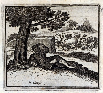 Żołądź i dynia. Bajki Jean de La Fontaine (1621-95). Ilustracja François Chauveau (1613-1676). Wydanie z 1728 r. autorstwa Francois Chauveau