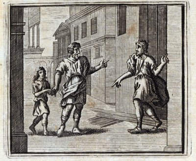 Depozytariusz jest niewierny. Bajki Jean de La Fontaine (1621-95). Ilustracja François Chauveau (1613-1676). Wydanie z 1728 r. autorstwa Francois Chauveau