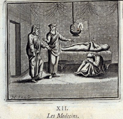 Lekarze. Bajki Jean de La Fontaine (1621-95). Ilustracja François Chauveau (1613-1676). Wydanie z 1728 r. autorstwa Francois Chauveau