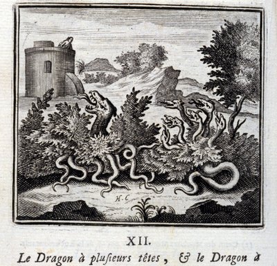 Smok ma kilka głów, a smok ma kilka ogonów. Bajki Jean de La Fontaine (1621-95). Ilustracja François Chauveau (1613-1676). Wydanie z 1728 r. autorstwa Francois Chauveau
