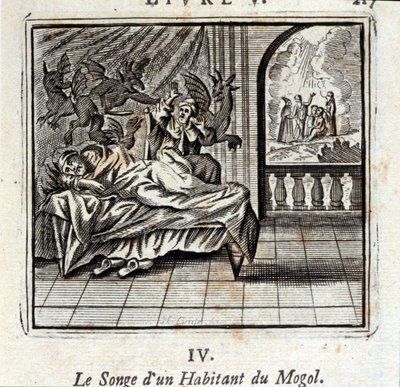 Marzenie rezydenta Mogul. Bajki Jean de La Fontaine (1621-95). Ilustracja Francois Chauveau (1613-1676). Wydanie z 1728 r. autorstwa Francois Chauveau