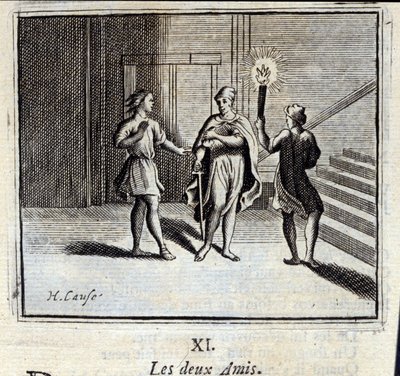 Dwóch przyjaciół. Bajki Jean de La Fontaine (1621-95). Ilustracja François Chauveau (1613-1676). Wydanie z 1728 r. autorstwa Francois Chauveau