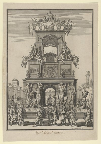 Łuk triumfalny wzniesiony na cześć kardynała Mazarina po traktacie pirenejskim..., ok. godz. 1664-5. autorstwa Francois Chauveau