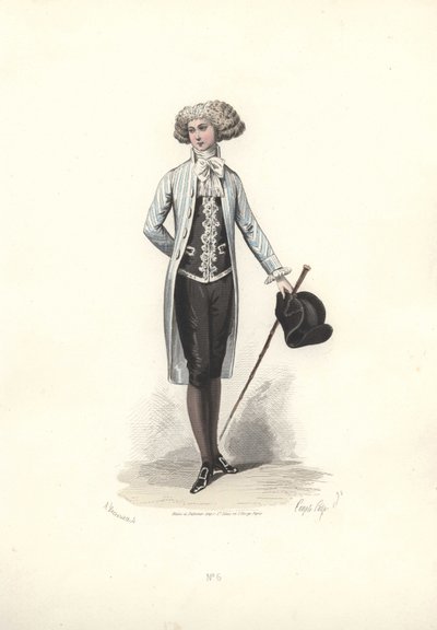 Elegancki mężczyzna w pasiastym płaszczu z epoki Marii Antoniny. autorstwa Francois Claudius Compte Calix