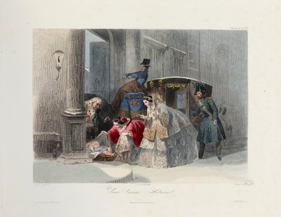 Dobry uczynek, z Les Modes Parisiennes, ok. 1860 r. autorstwa Francois Claudius after Compte Calix