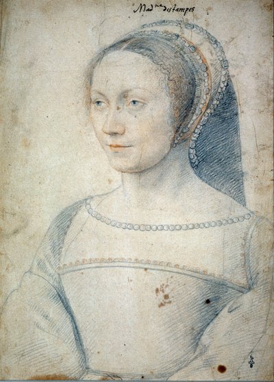 Portret Anny de Pisseleu, żony Jeana de Brush, księżnej Etampes (1508-1576). Rysunek z czarnym kamieniem i krwią Francois Clouet (1515-1572) autorstwa François Clouet