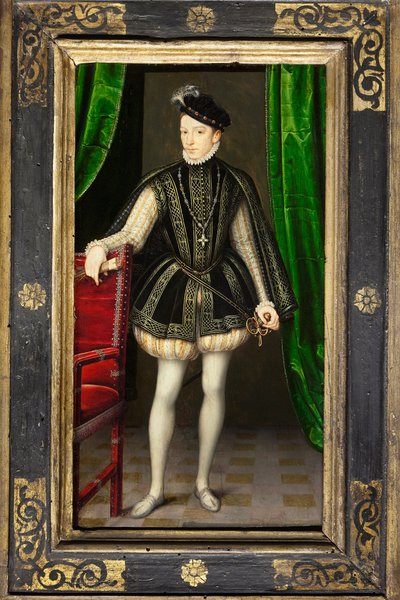 Portret Karola IX (1550-1574), drugiego syna Henryka II i Katarzyny Medycejskiej, króla Francji po śmierci brata Franciszka II (1544-1560), poślubionego w 1570 Elżbiety Austriackiej (1554-1592), Jego panowanie naznaczone jest wojnami religijnymi i autorstwa François Clouet