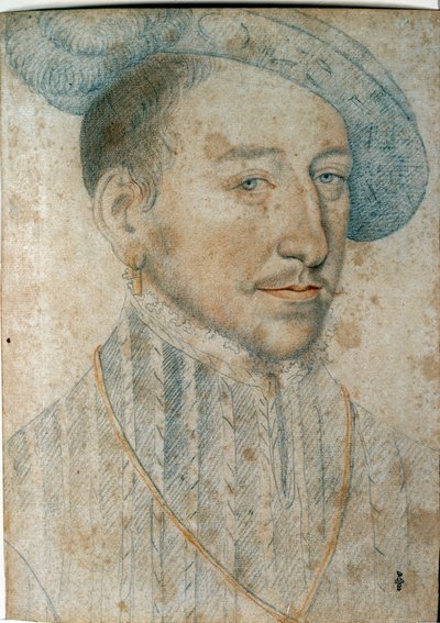 Portret Henryka II (1519 - 1559), króla Francji. Rysunek z czarnym kamieniem i krwią Francois Clouet (1515-1572) autorstwa François Clouet