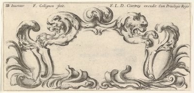 Płyta 10: kartusz z głowami dwóch lwów z profilu w lewo iw prawo w t..., ca. 1640-45. autorstwa Francois Collignon
