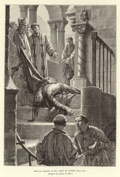 Śmierć Karola Dobrego, hrabiego Flandrii. Morderstwo Karola Dobrego, hrabiego Flandrii, Brugia autorstwa Francois Edouard (after) Zier