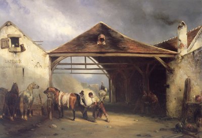 Kowal podkuwający konia autorstwa Francois Emile de Lansac