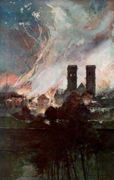 Bombardowanie Verdun pociskami zapalającymi, Francja, 25-26 marca 1916, 1926. autorstwa Francois Flameng