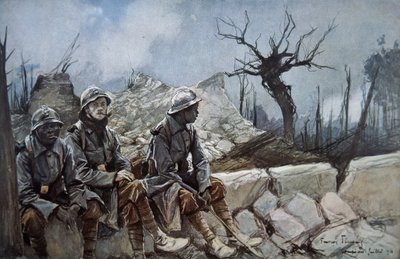 Wojska francuskie spoczywają pośród ruin kościoła w Dompierre autorstwa Francois Flameng
