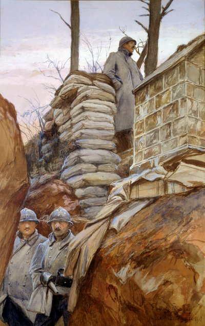 Punkt widokowy Mont Renault (kwiecień 1918). Obraz Francois Flameng (1856 - 1923) autorstwa Francois Flameng