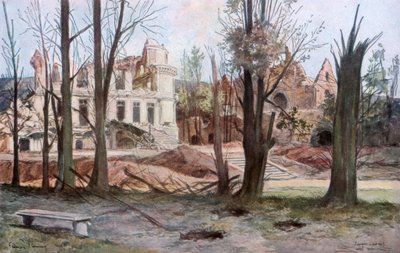 Ruiny domu, Soupir, I wojna światowa, kwiecień 1917. autorstwa Francois Flameng