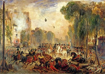 Zamach na króla Ludwika Filipa (1773-1850), Giuseppe Fieschi (1790-1836), Boulevard du Temple, 28 lipca 1835 (olej na płótnie) autorstwa Francois Gabriel Guillaume Lepaulle