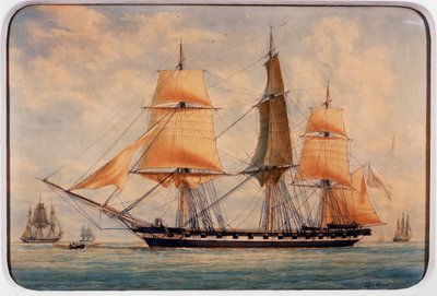 Korweta La Favorita, akwarela Francois Roux (1811-1882), Francja autorstwa Francois Geoffroy Roux