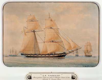 Szkuner La Gazelle, Francois Roux (1811-1882), akwarela, Francja autorstwa Francois Geoffroy Roux
