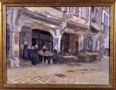 Targ pod werandami w Dinan - F. Gombeaux, koniec XIX wieku autorstwa Francois Gombeaux