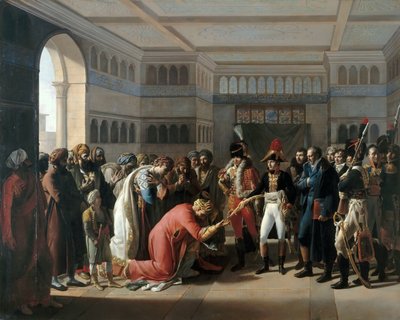 Bonaparte wręcza szablę dowódcy wojskowemu Aleksandrii, lipiec 1798 autorstwa Francois Henri Mulard