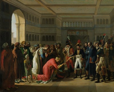 Generał Bonaparte wręcza miecz dowódcy wojskowemu Aleksandrii, lipiec 1798, 1808 autorstwa Francois Henri Mulard