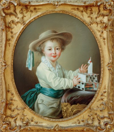 Mały chłopiec buduje domek z kart autorstwa Francois Hubert Drouais