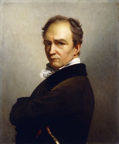 Autoportret artysty do połowy długości w ciemnobrązowej marynarce z czarnym aksamitnym kołnierzem autorstwa François Joseph Navez