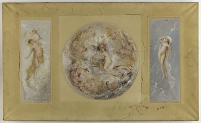 Szkic dla ratusza w Pantin: Amour et Psyché - Le jour et la nuit, w 1886 (olej na gwaszu, papier na płótnie) autorstwa Francois Lafon