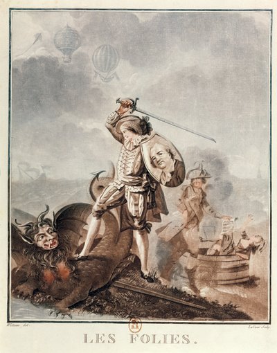 Figaro w walce z harpią, ok. 1786 (akwatinta) autorstwa Francois Louis Joseph Watteau