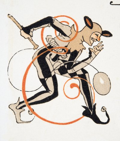 Litera E z Personages de Comedie, wyd. 1922 (odbitka szablonowa) autorstwa Francois Louis Schmied