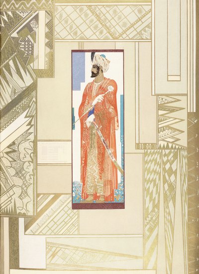 Mężczyzna w turbanie, z otoczeniem o nowoczesnym designie autorstwa Francois Louis Schmied