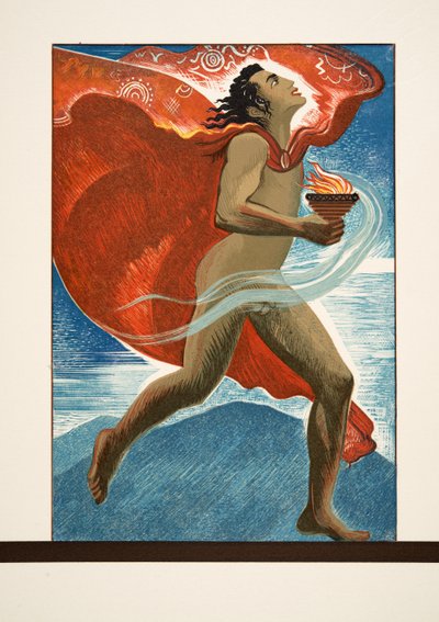 Prometeusz biegnący z ogniem, z Prometeusza Enchané by Ajschylos, wyd. 1941 (odbitka pochorowa) autorstwa Francois Louis Schmied