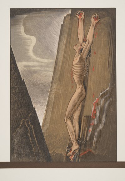 Prometeusz przybity do skały, z Prometeusza Enchané by Ajschylos, wyd. 1941 (odbitka pochorowa) autorstwa Francois Louis Schmied