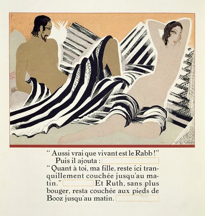 Ruth odpoczywająca u stóp Boaza, z „Ruth et Booz”, przekład J.C. Mardrus, wydanie 1930 autorstwa Francois Louis Schmied