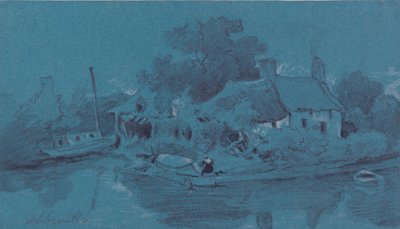 Abbeville (grafit, szary wash, czarny tusz i kolor nadwozia na niebieskim papierze) autorstwa Francois Louis Thomas Francia