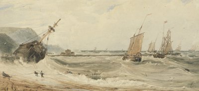 Port Boulogne (wc nad grafitem i kolor nadwozia na papierze) autorstwa Francois Louis Thomas Francia