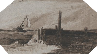 Zbliżający się port na wzburzonym morzu autorstwa Francois Louis Thomas Francia
