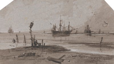 Statki zakotwiczone na morzu na spokojnym morzu autorstwa Francois Louis Thomas Francia