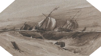 Statki przechylające się na wzburzonym morzu autorstwa Francois Louis Thomas Francia