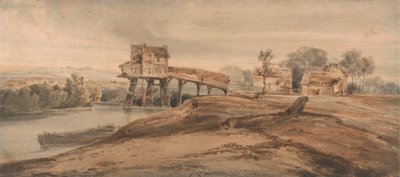 Młyn wodny nad mostem w Charenton autorstwa Francois Louis Thomas Francia