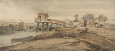 Młyn wodny nad mostem w Charenton, wg obrazu Thomasa Girtina (1775-1802) (wc nad grafitem na papierze) autorstwa Francois Louis Thomas Francia