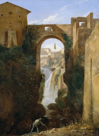 Ponte San Rocco i Wodospady, Tivoli, ca. 1810-20. autorstwa Francois Marius Granet