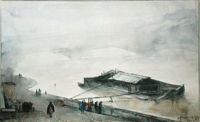 Sekwana, 1843 (wc na papierze) autorstwa Francois Marius Granet