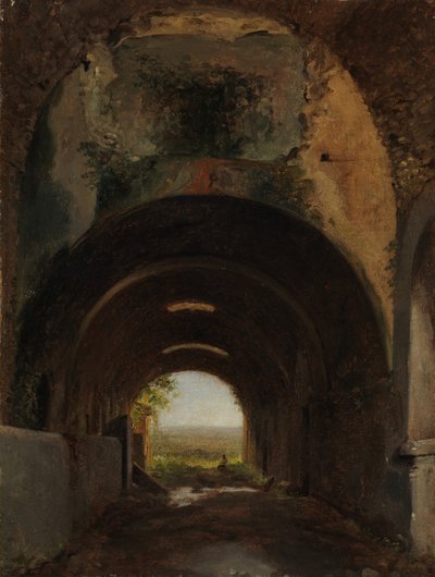 Widok w stajniach willi Mecenasa, Tivoli, ca. 1805-10. autorstwa Francois Marius Granet
