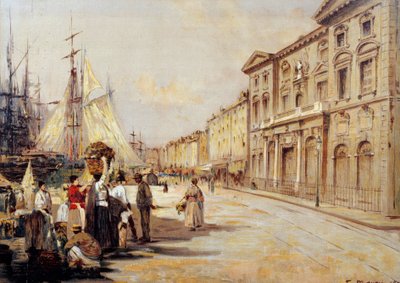 Widok na Quai Saint Jean w scenie ulicy Marsylii. Rysunek Francois Maury (1861-1933) 1902 Marsylia, Muzeum Starej Marsylii autorstwa Francois Maury