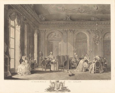 Montaż w salonie autorstwa Francois Nicolas Barthelemy Dequevauviller after Nicolas Lavreince