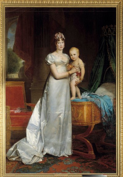 Portret Impress Marie Louise (1791-1847) i króla Rzymu Obraz Francois Gerard (1770-1837) 1813. Dim. 2,40x1,62m. Wersal, Musee du Chateau - Portret cesarzowej Marii Louise (1791-1847) i króla Rzymu. Malarstwo Franco autorstwa Baron François Pascal Simon Gérard