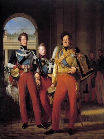 Portrety piesze Ludwika Filipa I (1773-1850), księcia Orleanu w mundurze jako generał-pułkownik husardów oraz jego synów: księcia Chartres i księcia Nemours Obraz Ludwika Hersenta (1777-1860) po Francois Gerard (1770-1837) 1832. Nd 2 autorstwa Baron François Pascal Simon Gérard